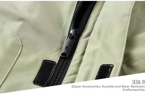 Close-up of durable black zipper and windproof fabric on tactical outdoor jacket
