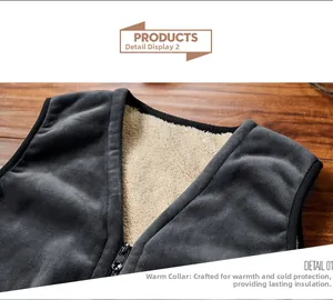 Detail of warm stand-up collar with thick beige fleece lining and durable black zipper