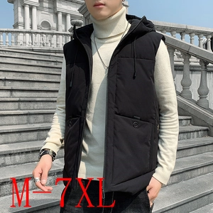 Men's winter hooded padded puffer vest in black, casual style for outdoor warm wear