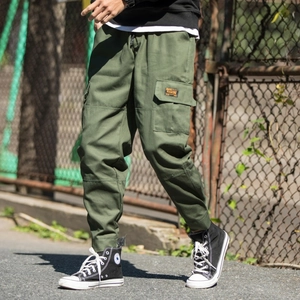 Men's Japanese Style Cotton Cargo Pants Multi Pocket Joggers Relaxed Fit Outdoor Casual Sweatpants Streetwear Trousers