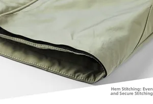 Detailed macro view of military jacket hem featuring durable double-stitch sewing craft