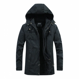 Veste à capuche noire en coton pour homme avec doublure polaire chaude pour l'hiver