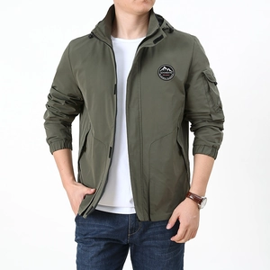 Veste décontractée verte armée pour homme avec col montant et poche utilitaire