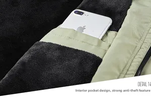 Detail view of thickened fleece lining with secure inner pocket for smartphones