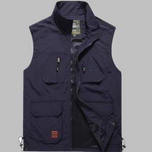 Navy blue multi-pocket outdoor vest for men with quick-dry fabric and mesh lining