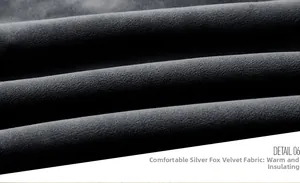 Close-up of thick dark grey silver fox fleece lining for warm winter vests