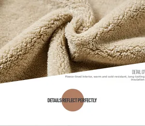 Macro shot of khaki thermal fleece lining for men's vest providing superior warmth