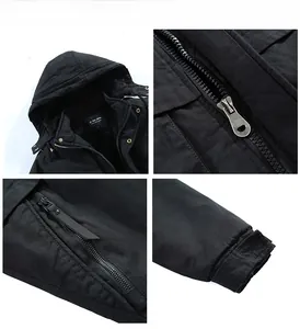 Détails de veste thermique à capuche pour homme avec zip en métal et poignets velcro