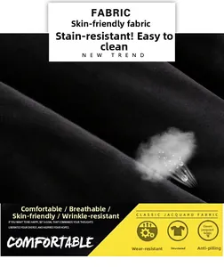 Detailed view of black jacquard fabric texture featuring breathable and anti-pilling properties
