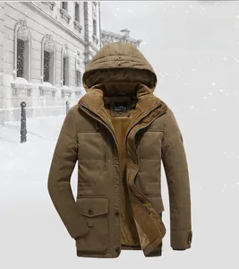 Close-up of khaki winter parka showing quilted texture and warm fleece lining details