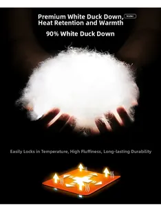 Detail showing 90% white duck down filling for maximum thermal warmth and heat retention
