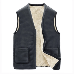 Men's Thermal Vest Fleece Lined Thickened Warm Windproof Sleeveless Classic Solid Color V Neck For Men Zipper With Pockets