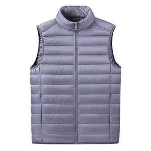 Gilet imbottito leggero da uomo in viola grigiastro con collo alto e trapuntatura piana
