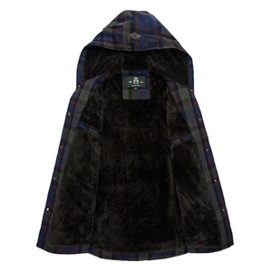 Men's hooded flannel shirt with thick fleece lining in plaid pattern for winter warm