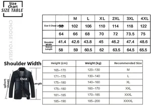 Detailed size chart for men's casual denim blazer jacket with body measurement guide