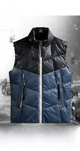 Détail du gilet matelassé bicolore pour homme avec col montant et poches zippées