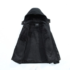 Veste de travail à capuche homme avec doublure polaire noire épaisse et cordon