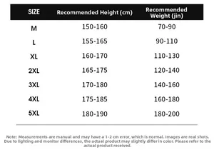 Detailed size chart for men's winter puffer vest from M to 5XL with height and weight guides