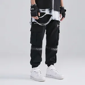Men's Techwear Cargo Pants Multi Pocket Cotton Blend Tactical Streetwear Trousers Loose Fit Elastic Cuffs Joggers For Casual Outdoor Wear