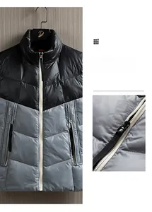 Gros plan détaillé du gilet pour homme avec fermeture éclair et coutures bicolores
