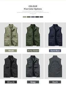 Outdoor utility vest available in khaki, green, blue, black and gray color options