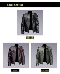Detailed comparison of faux leather jackets in black, coffee, and army green colors