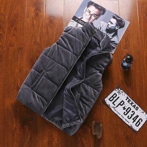 Men's Quilted Padded Vest Gold Velvet Stand Collar Warm Sleeveless Jacket Winter Casual Gilet For Men Plus Size Outwear