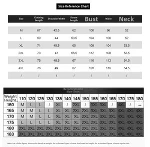 Tableau des tailles pour veste en coton homme incluant les mesures détaillées du M au 4XL