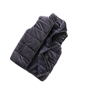 Men's dark gray quilted velvet vest with stand collar and warm padded filling