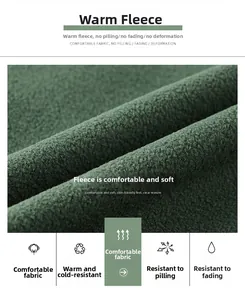 Macro shot of dark green polar fleece fabric showing warmth and soft texture for men's vest