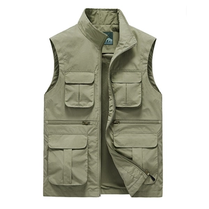 Men Outdoor Cargo Vest Lightweight Multi Pocket Fishing Waistcoat Sleeveless Jacket Breathable Mesh Lining Casual Utility Top