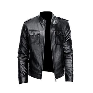 Men Motorcycle PU Leather Jacket Stand Collar Fleece Lined Windproof Outerwear Casual Fashion Winter Coat For Men