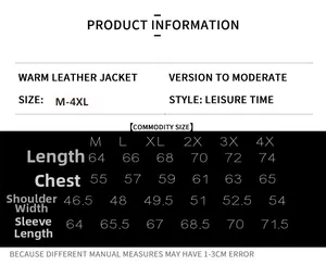 Size chart for men's winter leather jacket with measurements from M to 4XL for perfect fit