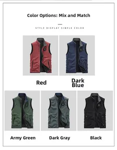 Detail view of winter outdoor fleece vest available in multiple colors with zip pockets