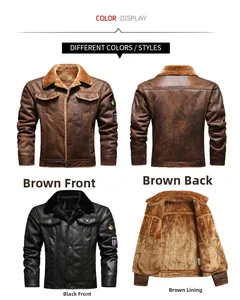 Detail showing plush faux shearling lining and vintage-style PU leather finish of the jacket
