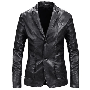 Men's Slim Fit PU Leather Blazer Jacket Notch Lapel Business Casual Outerwear Long Sleeve Faux Leather Coat For Men