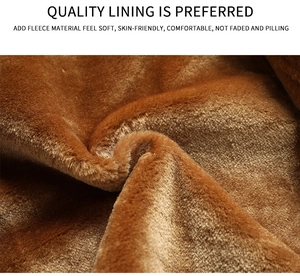 Macro shot of thick brown fleece lining material showing soft and warm texture detail