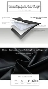 Detail of four-layer anti-down structure featuring high-density fabric and white duck down