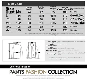 Detailed size chart for men winter jacket including chest, length and shoulder measurements