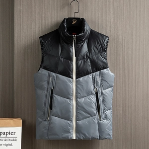 Gilet en Duvet pour Hommes Couleur Contrastée Col Montant Décontracté Chaud Sans Manches Doudoune Matelassée Automne Hiver