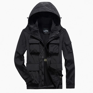 Men's Outdoor Hooded Jacket Windproof Waterproof Windbreaker Multi-pocket Cargo Coat Quick-dry 100% Nylon Mesh Lining Jacket