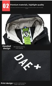 Detail of hooded vest showing windproof lining, interior label, and stylish letter prints