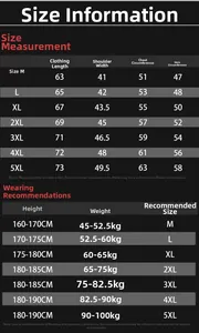 Comprehensive men's hooded vest size chart showing measurements and weight recommendations