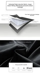 Detail of four-layer anti-down structure featuring high-density black tech fabric and filling