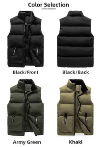Gilets matelassés à col montant en noir, vert armée et kaki avec poches cargo