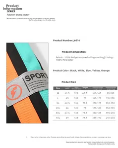 Detailed size chart for men's casual jacket with height and weight recommendations