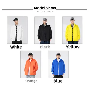 Detail showing various colors of men's casual stand collar jacket on models