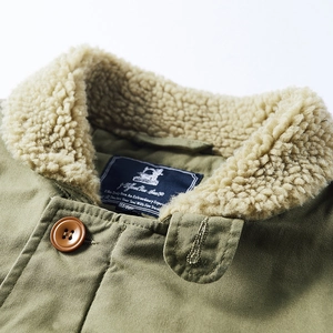 Men's olive green pilot jacket with warm fleece collar and heavy canvas fabric details