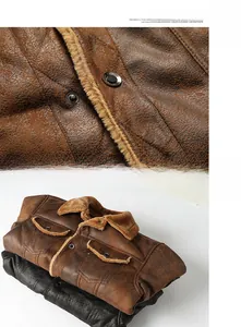 Detail view of winter leather jacket with warm fleece lining and sturdy zipper closure