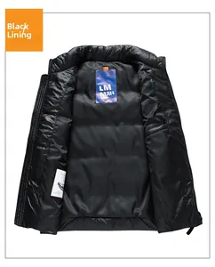 Detail of the black down vest interior featuring smooth lining and stand collar structure